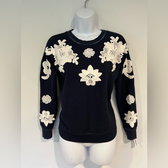 Victoria Beckham Navy Floral and Lace applique sweatshirt XS - Picture 7 of 15